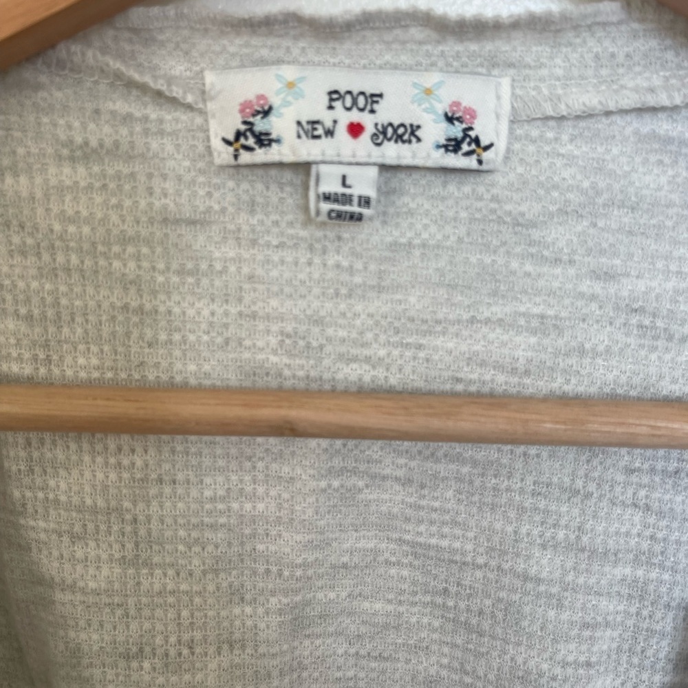 Poof NY Mini Waffle Gray Cropped Tee Shirt - Picture 2 of 5